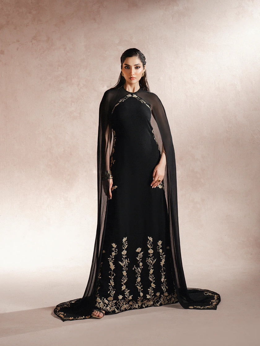 NOID – BLACK CRYSTAL EMBELLISHED CAPE DRESS