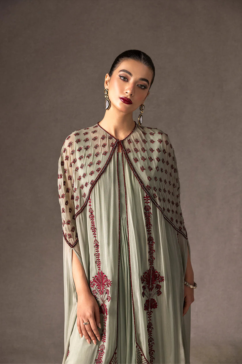 Zahra Mint – Ruby stone embellished cape
