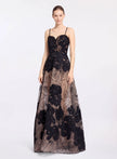 BLACK LUXURY FLORAL BEADED A-LINE GOWN