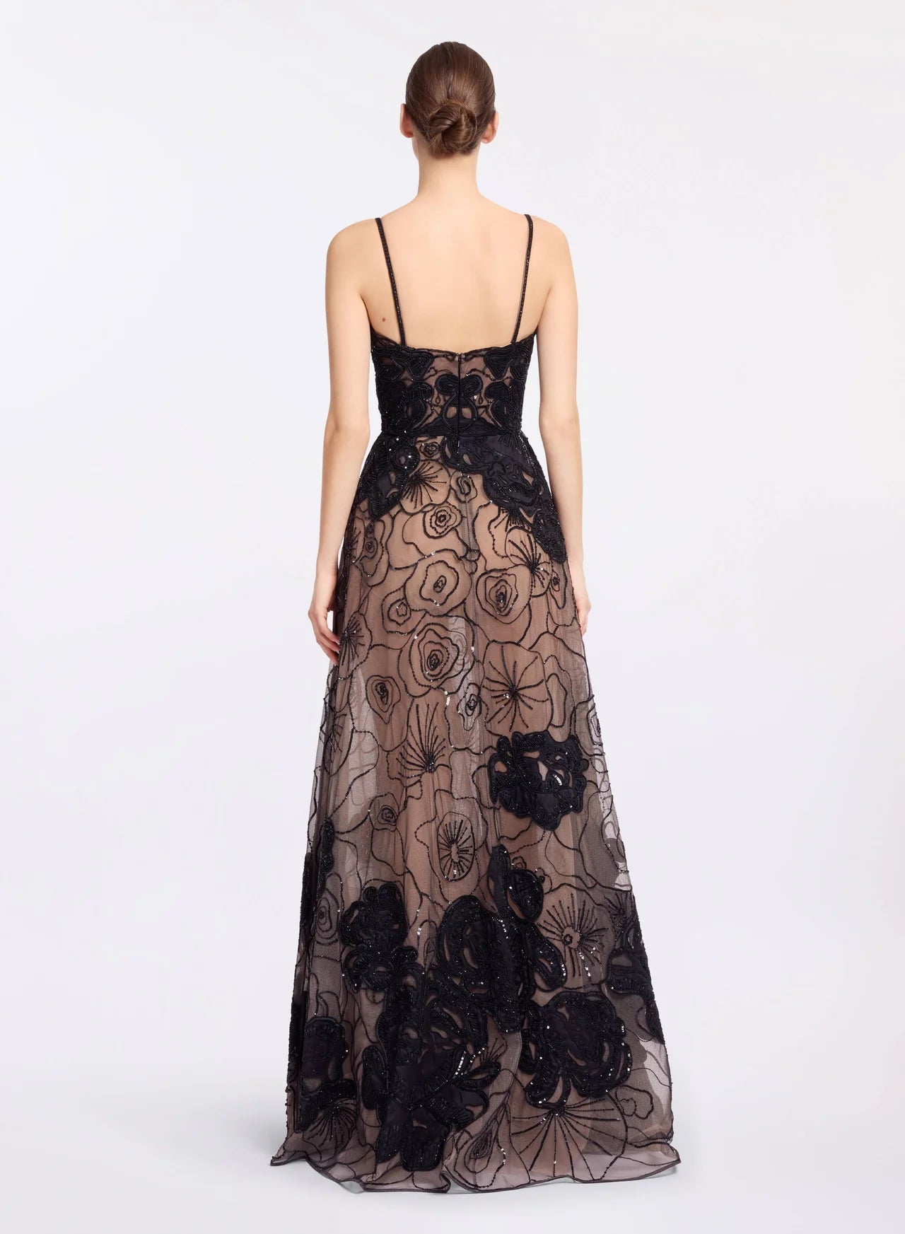BLACK LUXURY FLORAL BEADED A-LINE GOWN