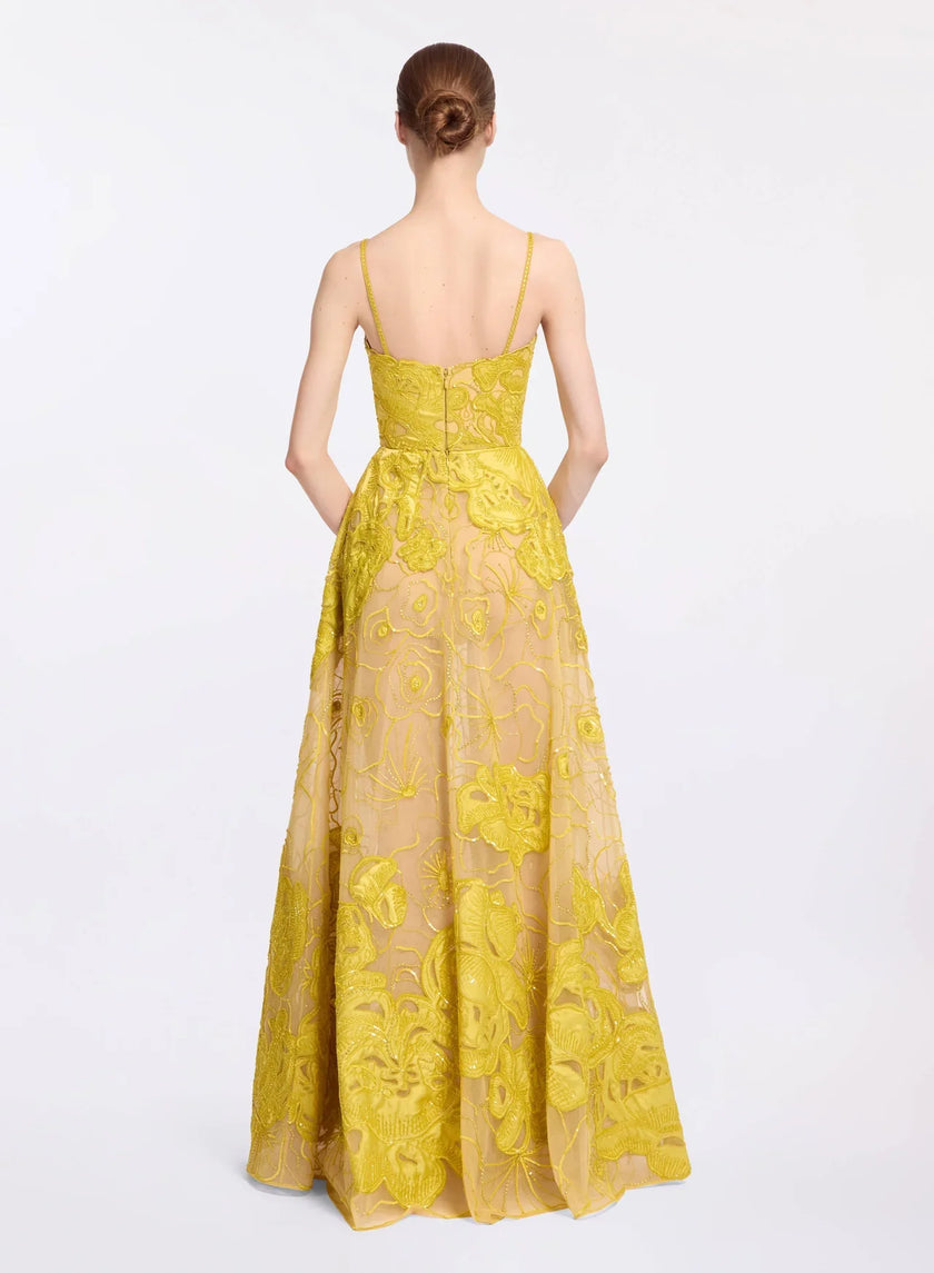 YELLOW EMBELLISHED A-LINE GOWN