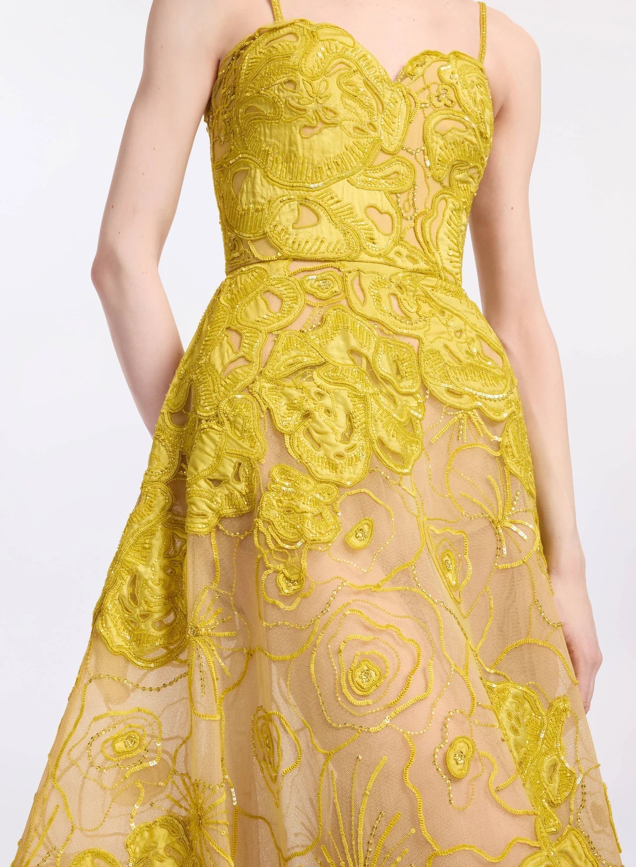 YELLOW EMBELLISHED A-LINE GOWN